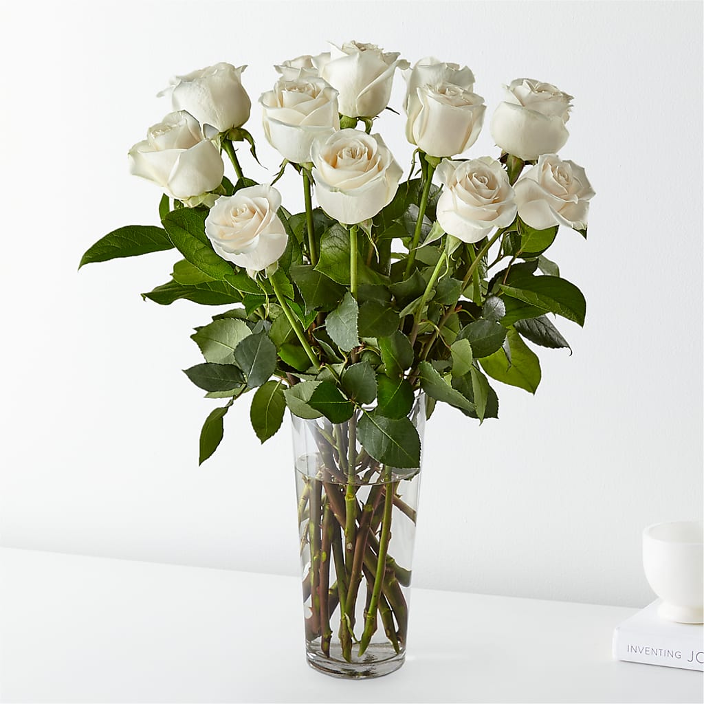 Long Stem White Rose Bouquet – Charlynda Fleuriste, Sherbrooke PQ