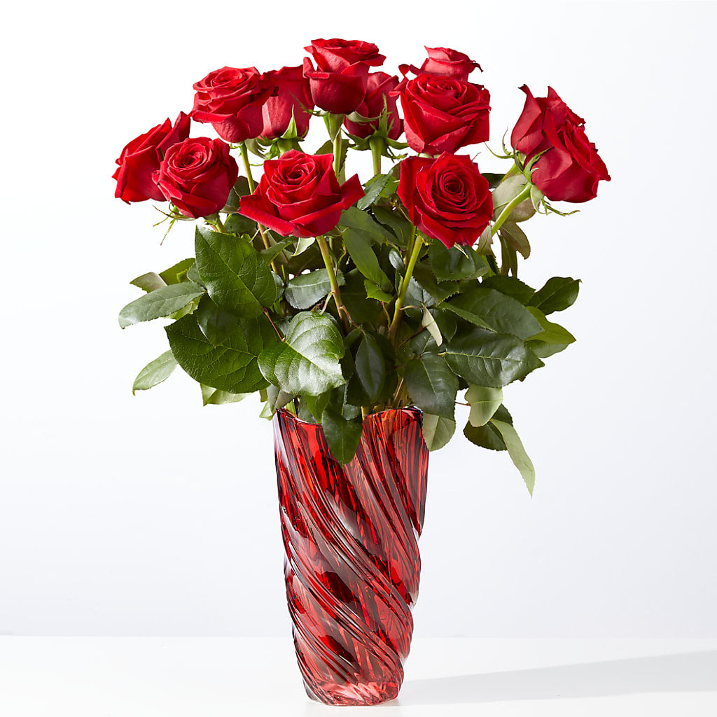Classic Love Red Rose Bouquet with Luxe Swirl Vase – Charlynda Fleuriste, Sherbrooke PQ