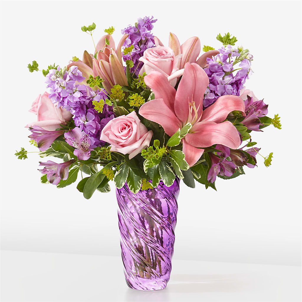 Precious Petals Bouquet with Luxe Swirl Vase – Charlynda Fleuriste, Sherbrooke PQ