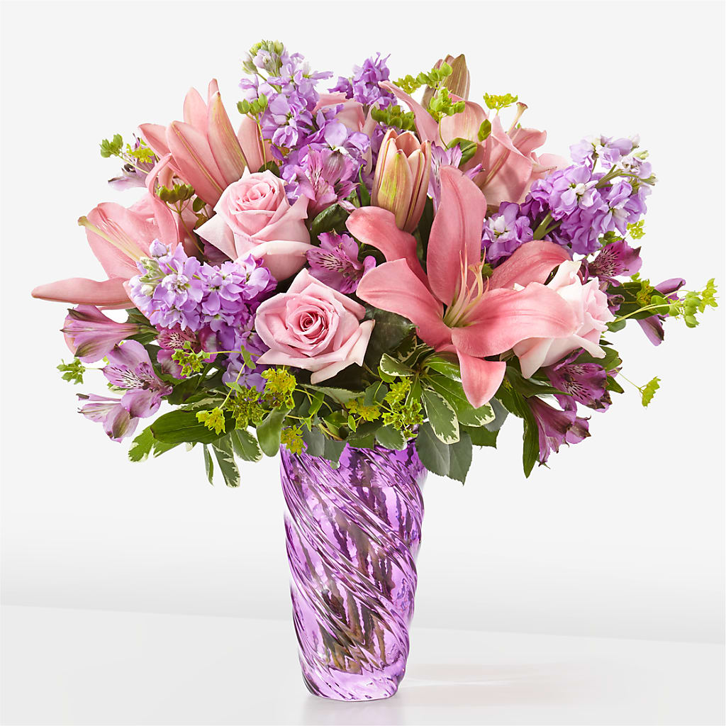 Precious Petals Bouquet with Luxe Swirl Vase – Charlynda Fleuriste, Sherbrooke PQ