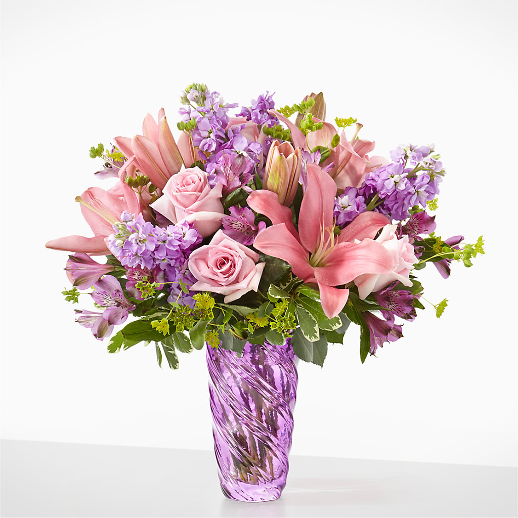 Precious Petals Bouquet with Luxe Swirl Vase – Charlynda Fleuriste, Sherbrooke PQ