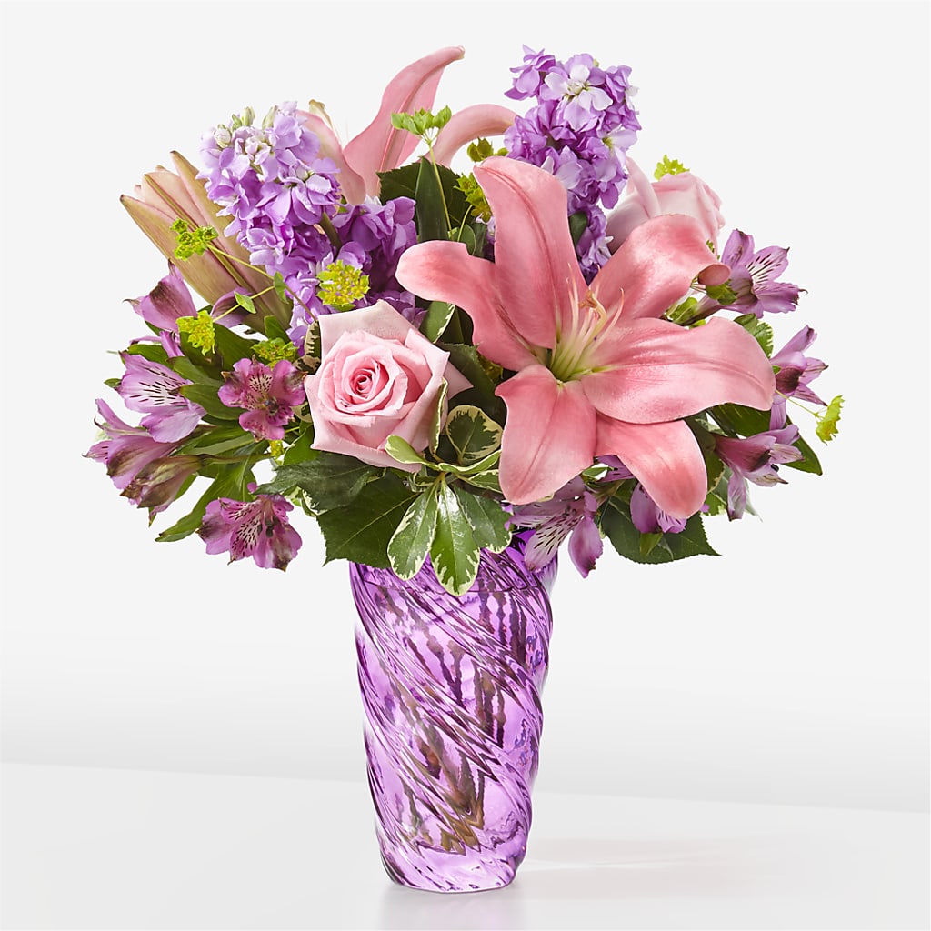 Precious Petals Bouquet with Luxe Swirl Vase – Charlynda Fleuriste, Sherbrooke PQ