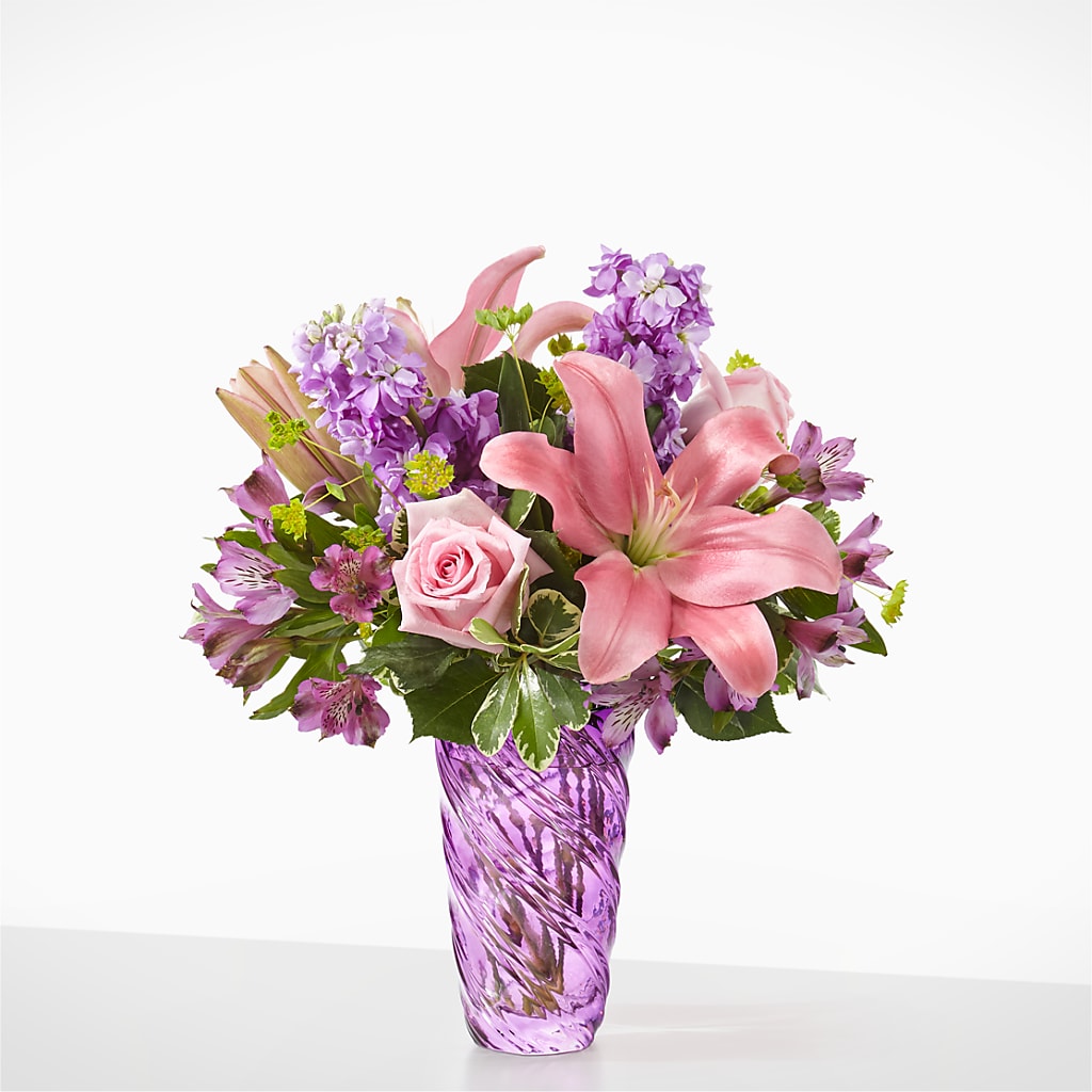 Precious Petals Bouquet with Luxe Swirl Vase – Charlynda Fleuriste, Sherbrooke PQ