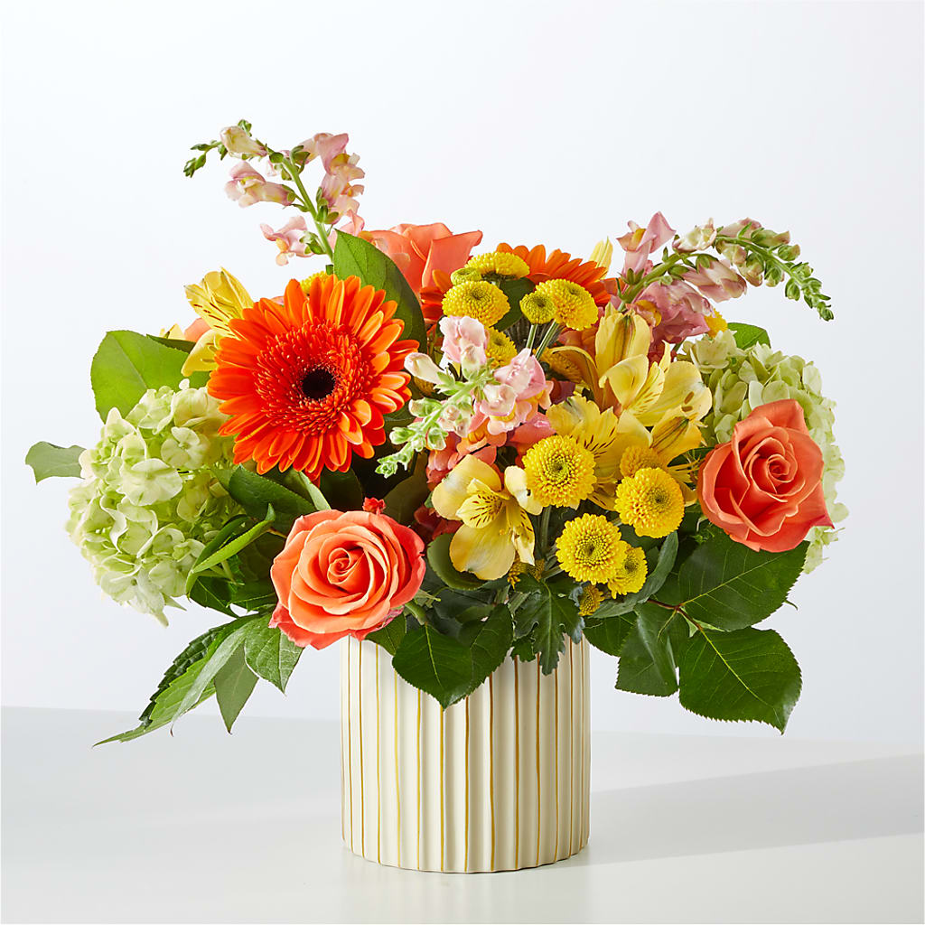 Autumn Sunshine Bouquet with Ivory Vase –  Charlynda Fleuriste, Sherbrooke PQ