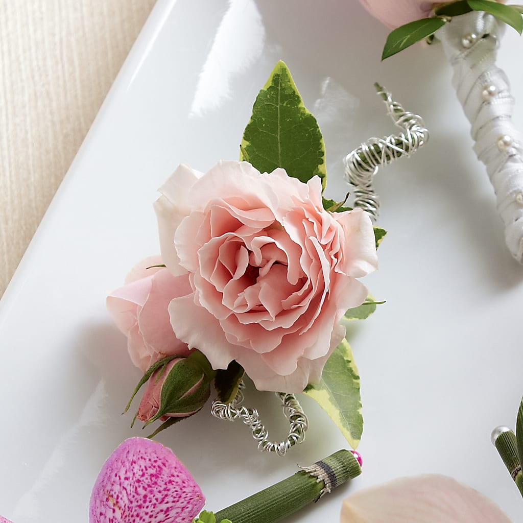 Boutonnière de roses roses