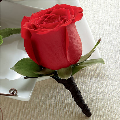 Red Rose Boutonniere –  Charlynda Fleuriste, Sherbrooke PQ