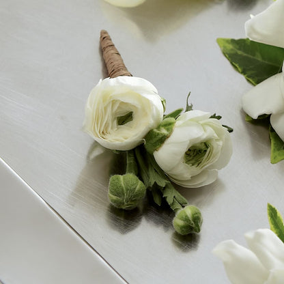 White Ranunculus Boutonniere –  Charlynda Fleuriste, Sherbrooke PQ